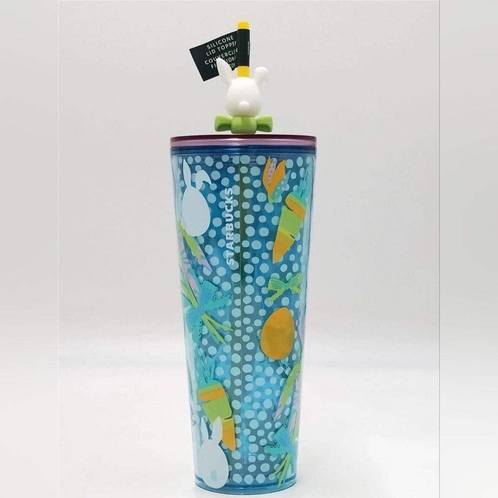 Starbucks Bunny Floral Tumbler 24oz Spring Flowers + Lid Topper